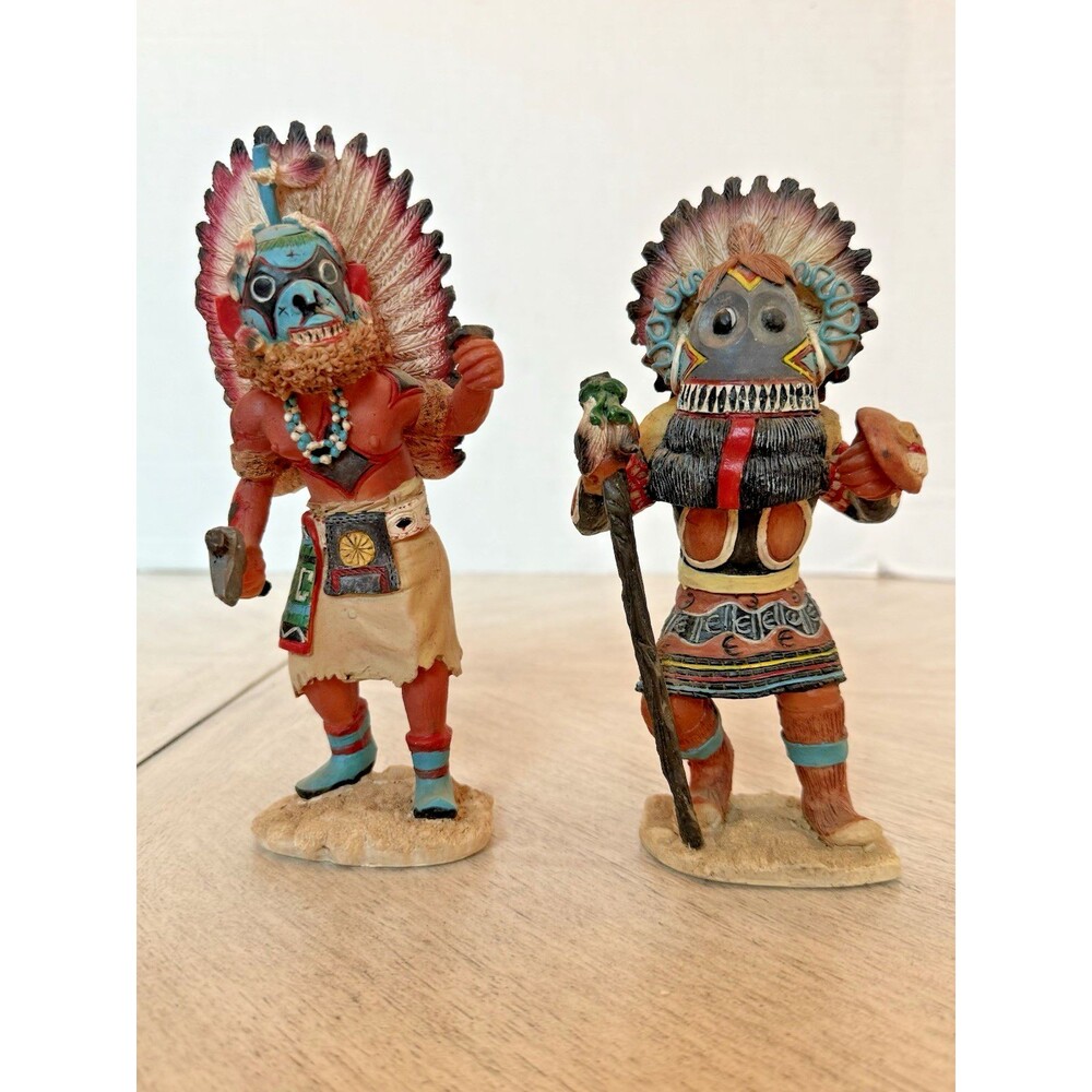 2 Kachina Figures Decorative About 8 x 4 x 3.25 Handpainted Poly Collection Read